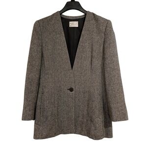 Vintage Pendleton Blazer Womens 12 Black Chevron Wool Tweed One Button Jacket